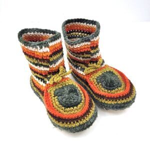Handmade Mexican crochet knit sherpa lined slipper boot